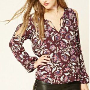forever 21 Floral Print Tie-Front Top shirt